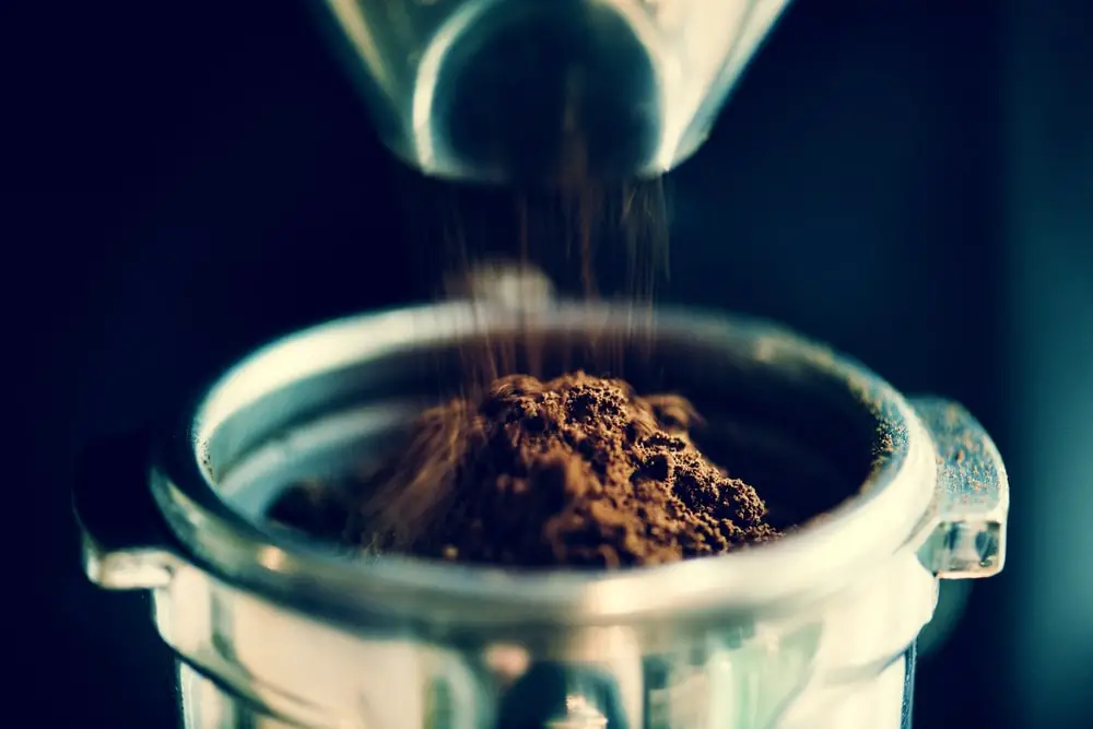 closeup of fresh grinding coffee